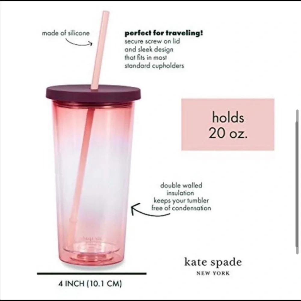 Kate Spade pink ombré travel mug - Picture 3 of 6